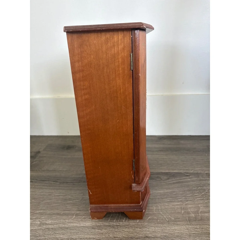 Vintage Wooden Jewelry Armoire Wardrobe Etched Glass Doors Necklace Carousel